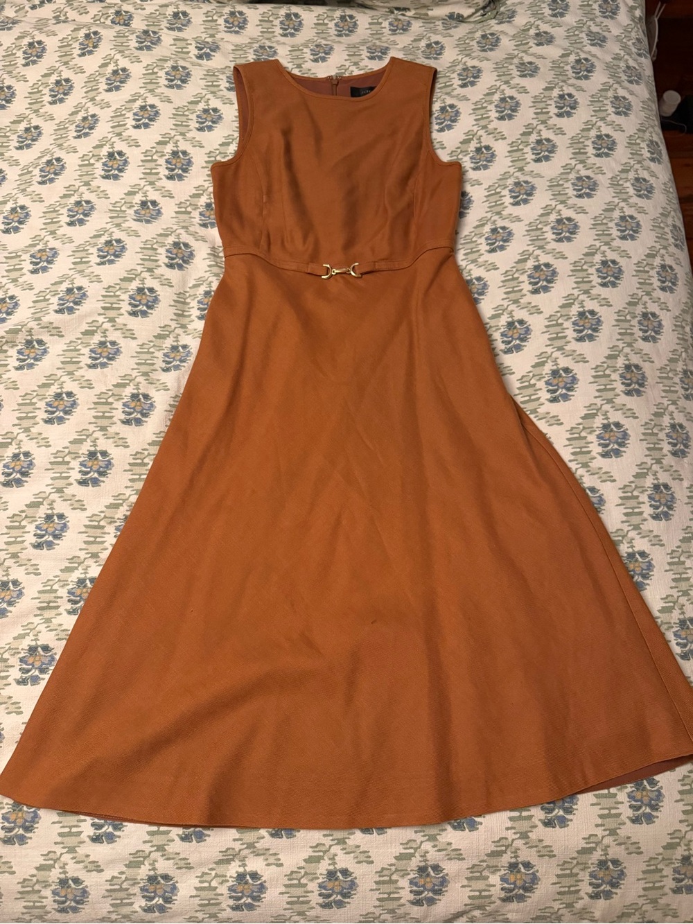 J. Crew Sleeveless Rust-Orange Maxi Dress with Decorative Waist Clip